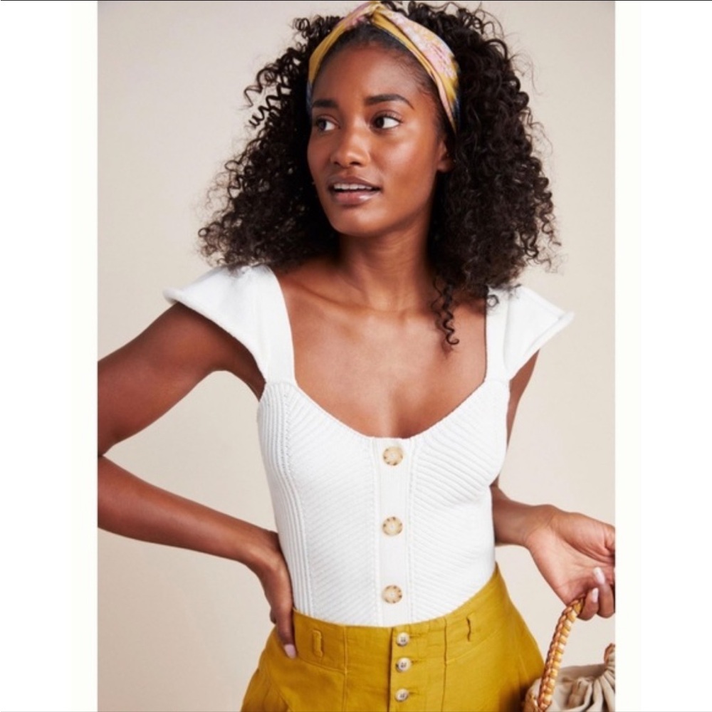 Anthropologie Cream Knit Flutter Sleeve Tank Medium